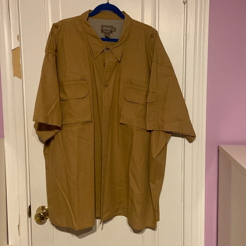 Tan short sleeve button down shirt